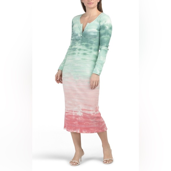 NWT Young Fabulous and Broke Leo Midi Dress Everglade Paintbrush Wash Green Pink - Picture 1 of 16